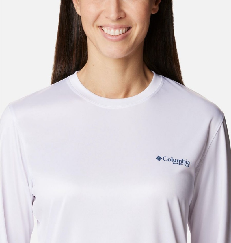 White Columbia PFG Tidal Tri-Sail Long Sleeve Women's T-Shirt | 79605HZLC