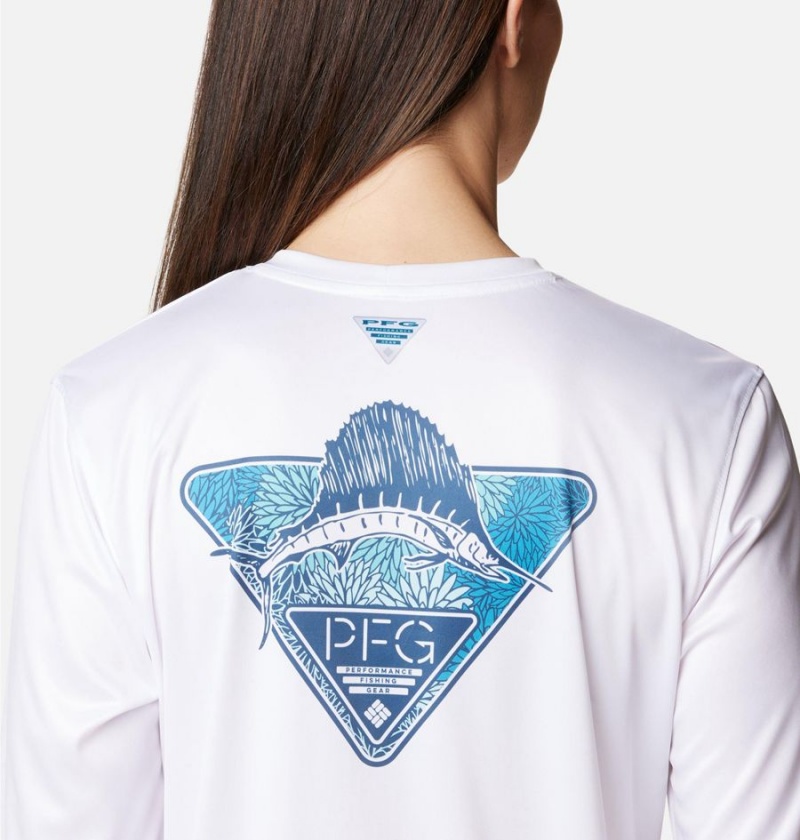 White Columbia PFG Tidal Tri-Sail Long Sleeve Women's T-Shirt | 79605HZLC