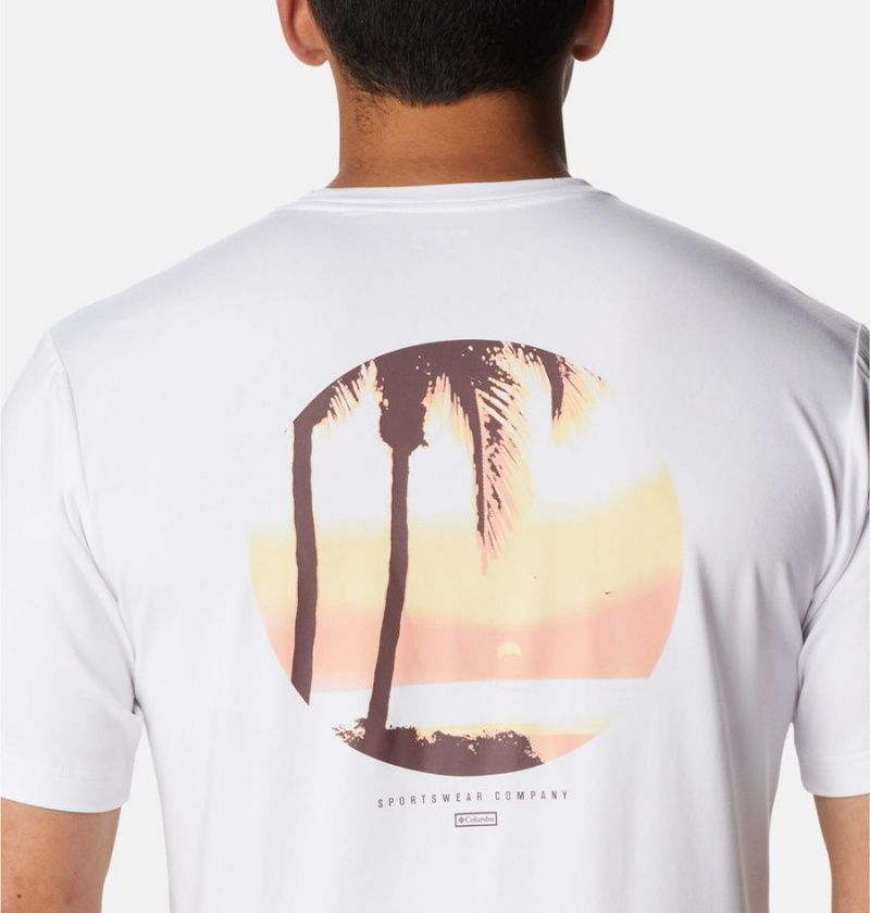 White Columbia Tech Trail Graphic Men's T-Shirt | 43795CLNA