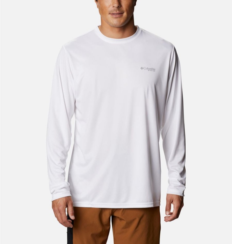 White Columbia Terminal Tackle PFG Fish Flag Long Sleeve Men's T-Shirt | 52840LROF