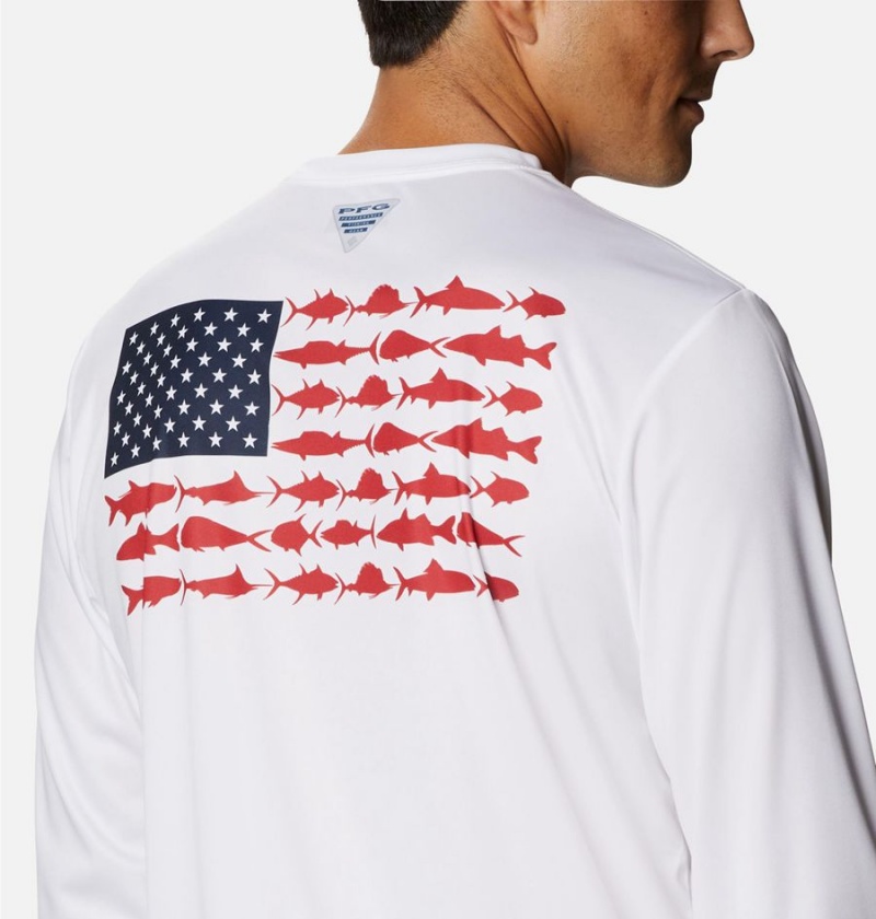 White Columbia Terminal Tackle PFG Fish Flag Long Sleeve Men's T-Shirt | 52840LROF