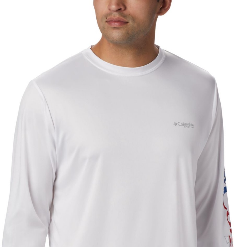 White Columbia Terminal Tackle PFG Logo Print Long Sleeve Men's T-Shirt | 70631NLMO