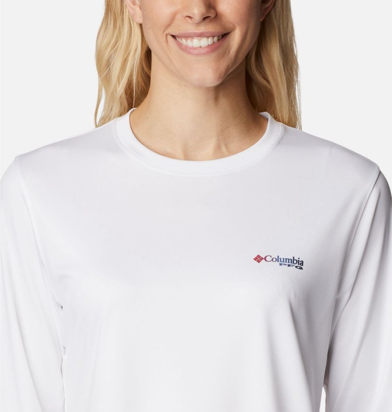 White Columbia Tidal PFG Fish Flag Long Sleeve Women's T-Shirt | 27415KLQY