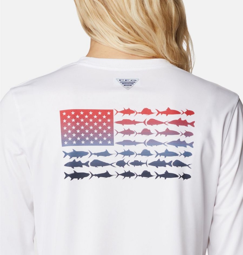 White Columbia Tidal PFG Fish Flag Long Sleeve Women's T-Shirt | 27415KLQY