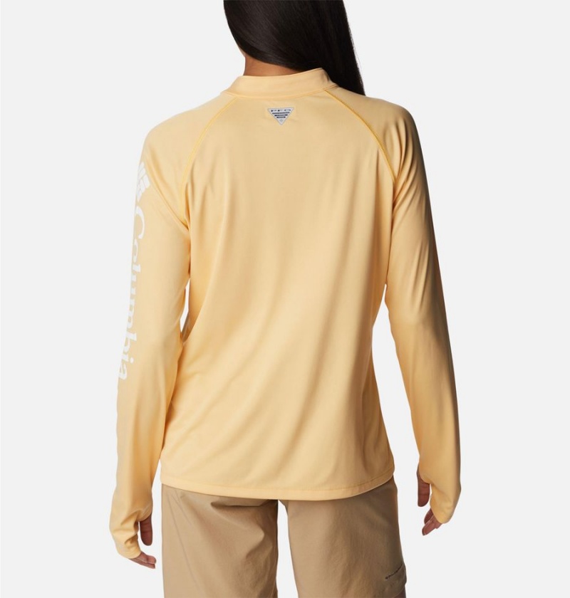 Yellow Columbia PFG Tidal Quarter Zip Long Sleeve Women's T-Shirt | 38016IFXO