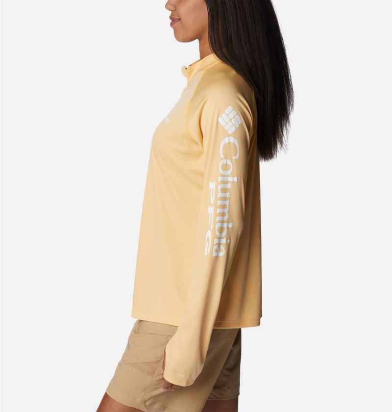 Yellow Columbia PFG Tidal Quarter Zip Long Sleeve Women's T-Shirt | 38016IFXO