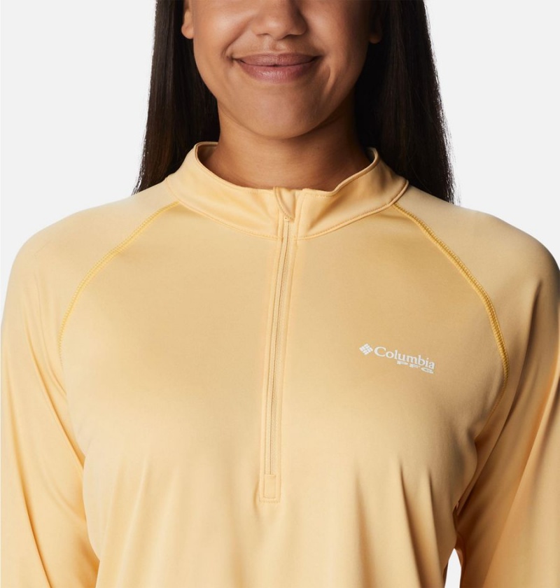 Yellow Columbia PFG Tidal Quarter Zip Long Sleeve Women's T-Shirt | 38016IFXO