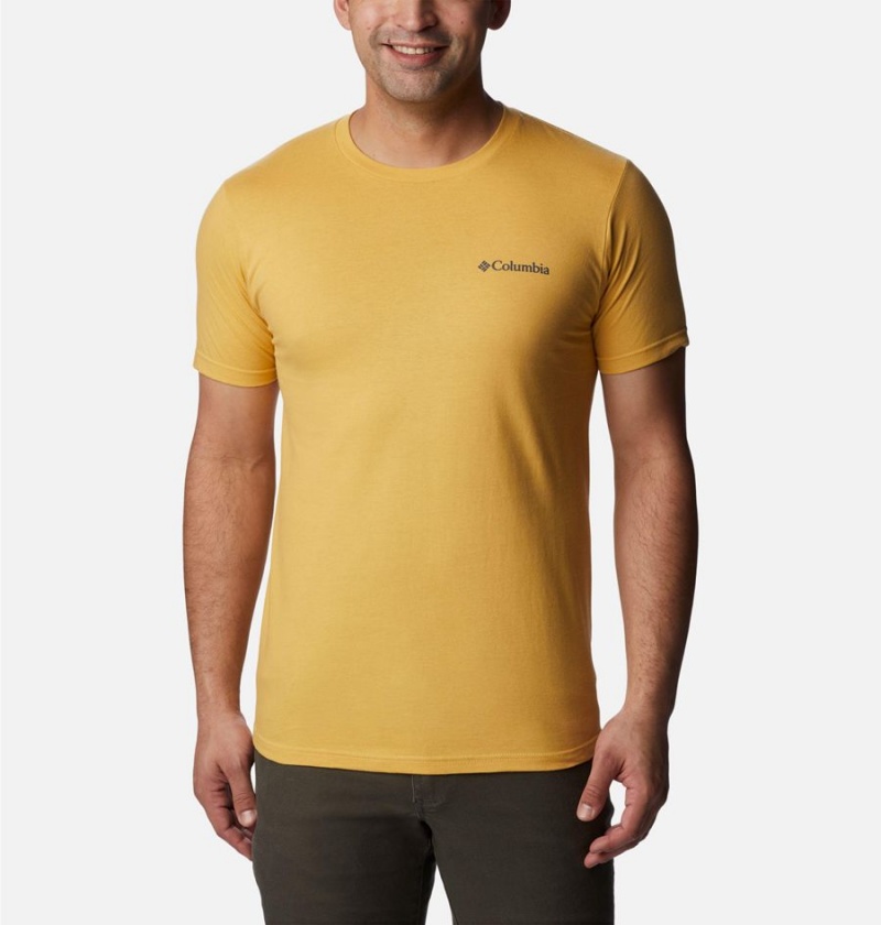 Yellow Columbia Rusher Graphic Men's T-Shirt | 28536QRYG