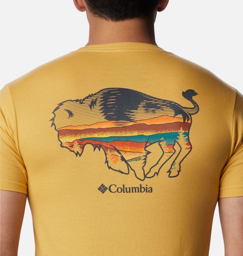 Yellow Columbia Rusher Graphic Men's T-Shirt | 28536QRYG